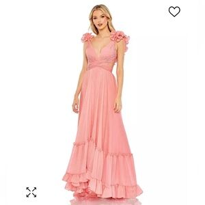 Mac Duggal Ruffle Sleeve Gown - Coral (Peach, pink) Size 4R wedding guest dress